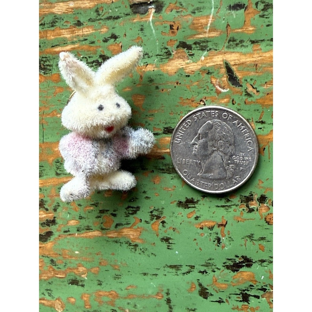 Flocked Fuzzy Easter Rabbit Lapel Pin Cream Color 1 1/4" Tall Hard Plastic Body